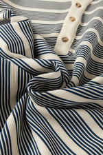 Stripe Ruffled Short Sleeve Contrast Trim Button Notched Neck Midi Dress