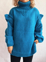 Ruffled Turtleneck Long Sleeve Sweater