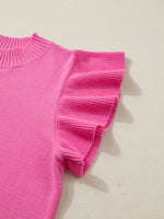 Ruffle Sleeve Round Neck Sweater
