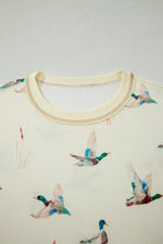 Mallard Duck Print Oversized Tee Drawstring Short Set