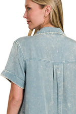 Zenana Tencel Mineral Washed Collared Shirts Dress