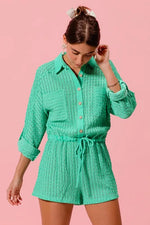 SO ME Textured Knit Button Front Romper