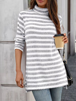 Striped Turtleneck Long Sleeve Knit Top