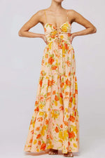 Floral Print Tie Front Tiered Maxi Dress