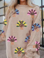 Full Size Turkey Graphic Corded Baggy Sweatshirt Plus Size