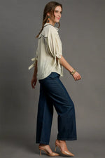 Umgee Full Size Embroidered Detail Button Down Shirt Plus Size