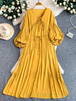 Balloon Sleeve Tie-Waist Dress