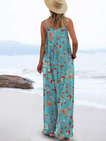 Full Size Floral Print Wide Leg Spaghetti Strap Overalls Plus Size