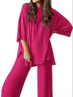 Slit Round Neck Top and Pants Set