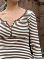 Striped Long Sleeve Henley T-Shirt