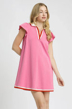 Umgee Contrast Trim Cap Sleeve Mini Dress