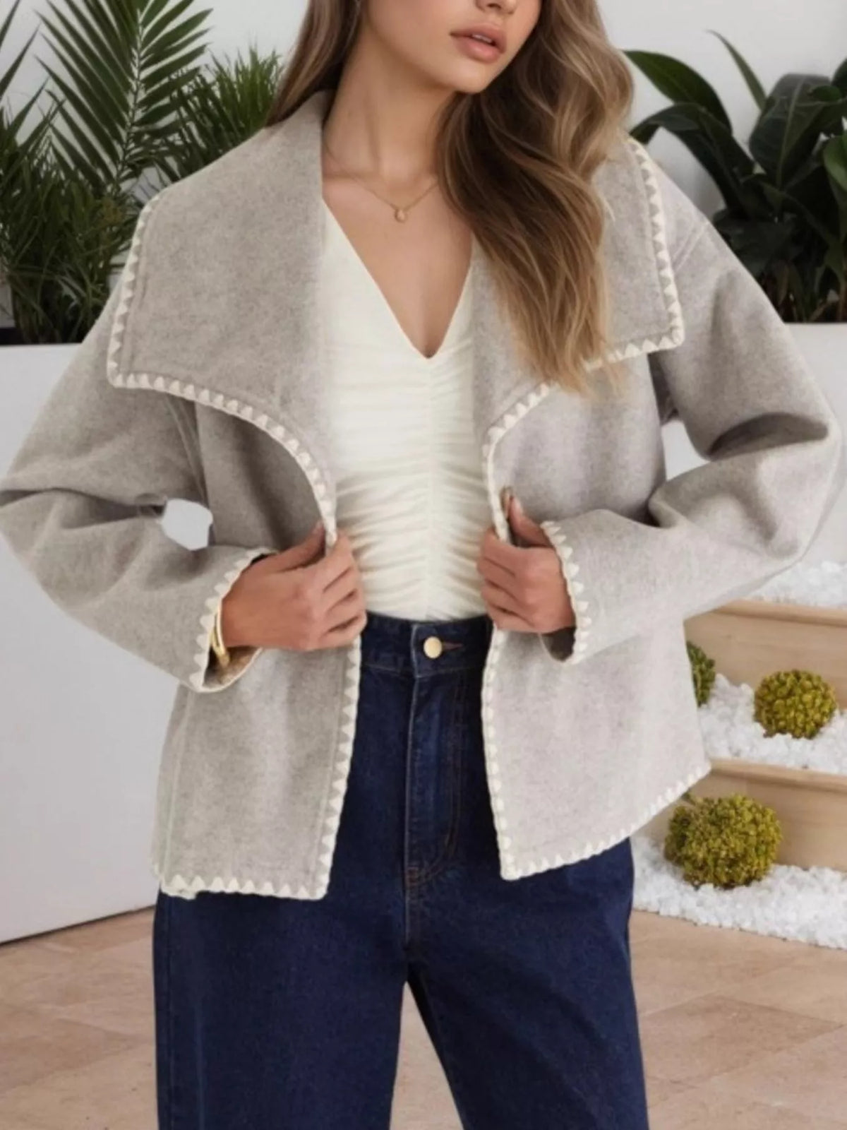 One Button Long Sleeve Outerwear