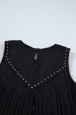 Western Fringe Rivet Paneling Bust Sleeveless Top