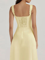 Scalloped V-Neck Midi Dress with Back Lace-Up