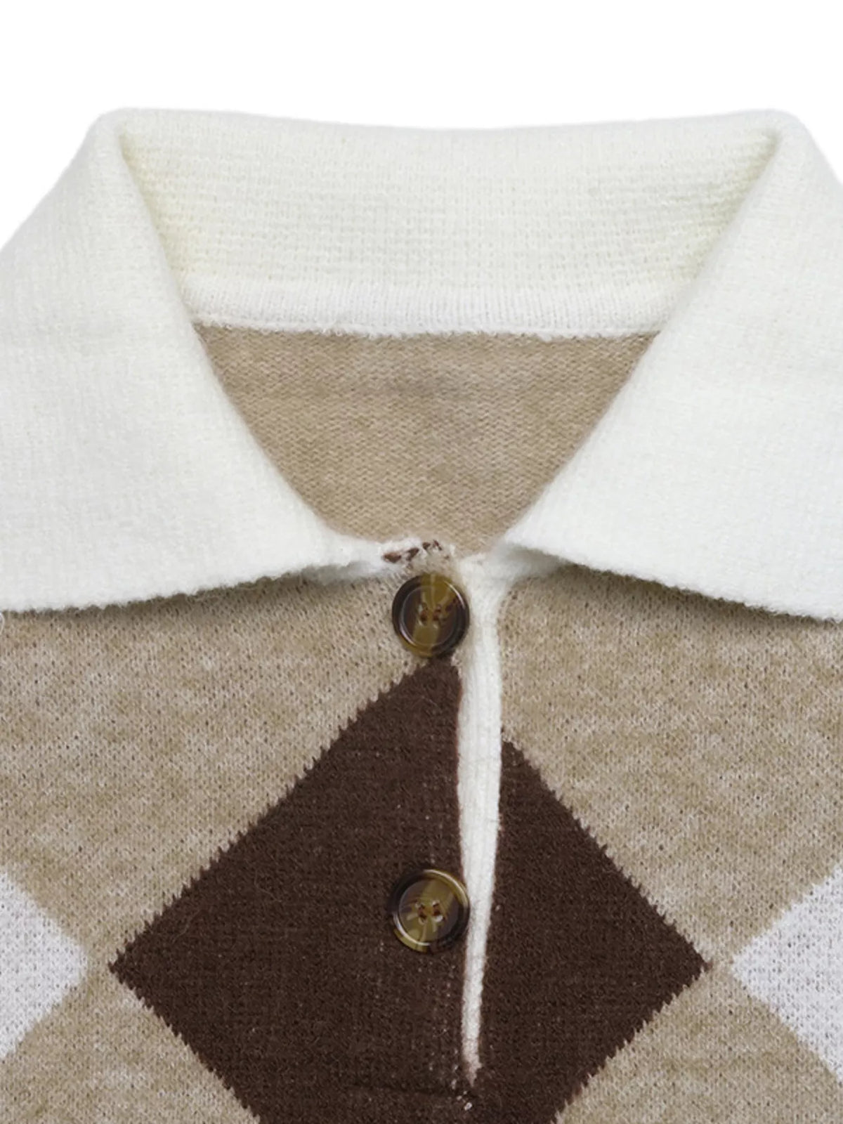 Argyle Patterned Polo Collar Sweater