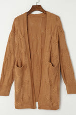 Cable-Knit Dropped Shoulder Slit Cardigan