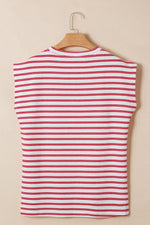 Stripe Textured Knit Button Detail Short Sleeve Casual Tee