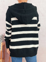 Striped Button-Up Hooded Cardigan