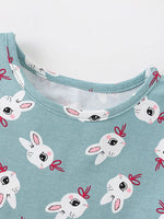 Children's Cute Bunny Print Tiered Ruffle Dress
