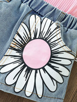 Children's Top & Sunflower Denim Shorts Set