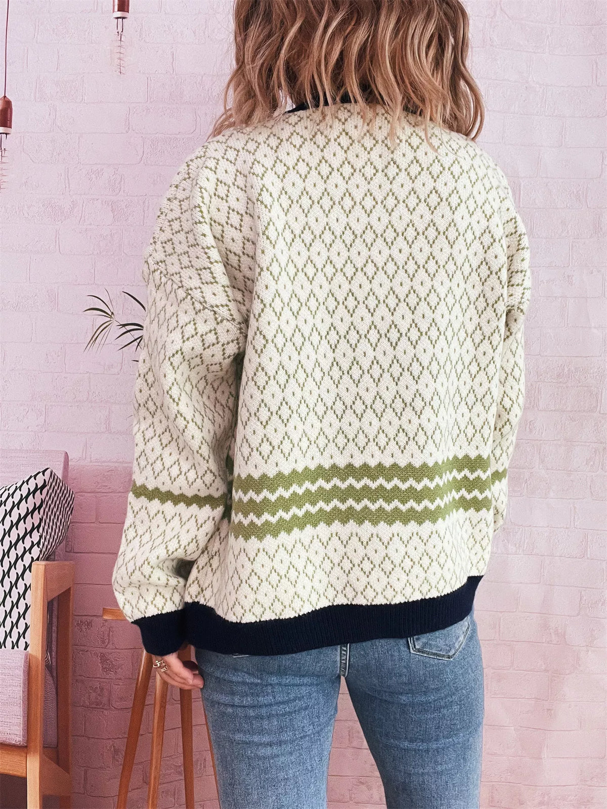 Geometric Pattern Button Up Cardigan