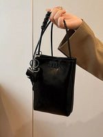 Minimalist PU Leather Crossbody Bag with Elephant Charm