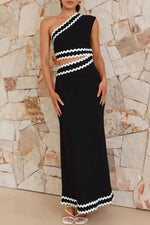 Cutout Contrast Trim Single Shoulder Dress