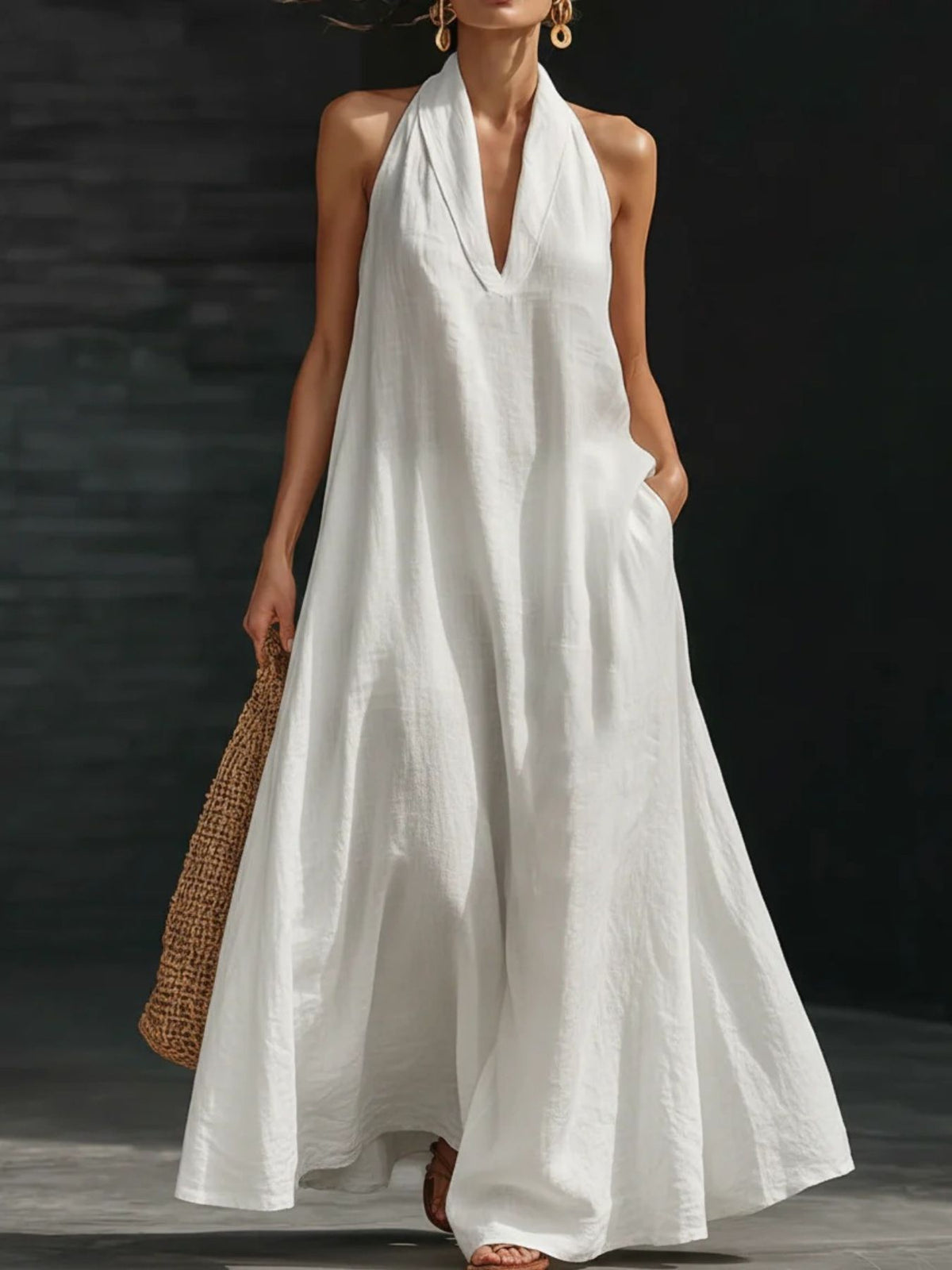 Halter Neck Maxi Dress with Pockets