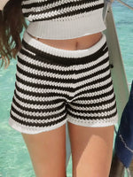 Crochet Striped High-Waist Sweater Shorts