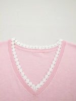 Lace V Neckline Short Sleeve Sweater