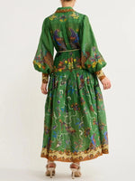 Printed Lantern Sleeve Maxi Shirt Dress