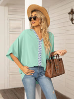 Oversized Contrast V-Neck Half Sleeve Blouse