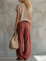 Openwork Knit Top and Wide-Leg Pant Set