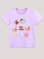 Children's Cartoon Dessert Print Short Sleeve T-Shirt