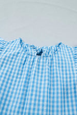 Knot Back Ruffled Short Sleeve Gingham Maxi Dress