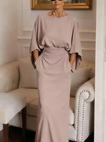Batwing Sleeve Ruched Maxi Dress