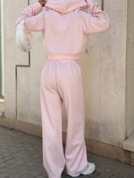 Zip Up Drawstring Hoodie and Pants Set