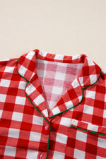 Plaid Collared Neck Long Sleeve Top and Pants Set