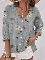 Floral Print V-Neck Button-Down Shirt