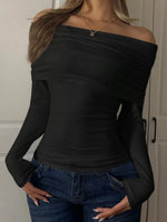 Off-Shoulder Ruched Long Sleeve T-Shirt