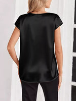 Satin V-Neck Short Sleeve Blouse