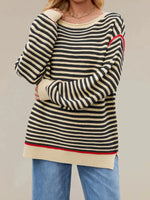 Slit Striped Oversized Sweater