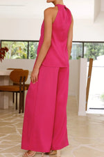 Halter Neck Top and Wide Leg Pants Set