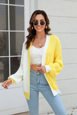 Angel Wings Open Front Contrast Color Balloon Sleeve Cardigan