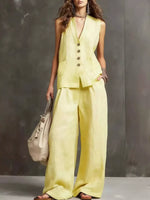 Full Size Sleeveless Vest and Wide-Leg Pants Set Plus SIze