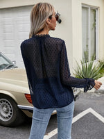 Lace Detail V-Neck Swiss Dot Blouse