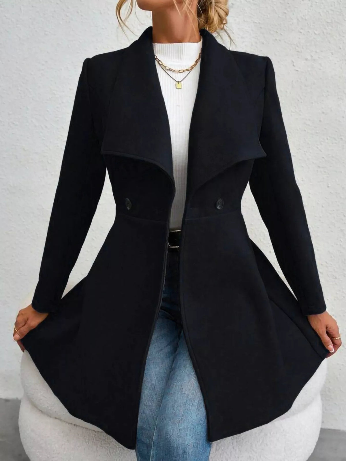 Collared Neck Double Breasted Coat