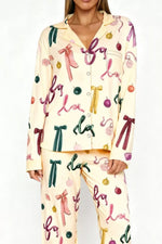 Bow Print Top and Wide Leg Pants Lounge Set