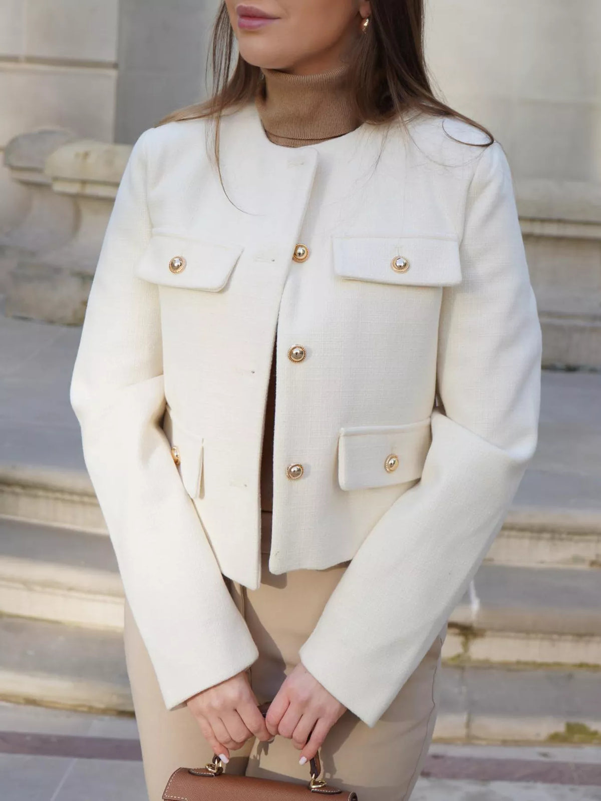Tweed Button Up Cropped Outerwear