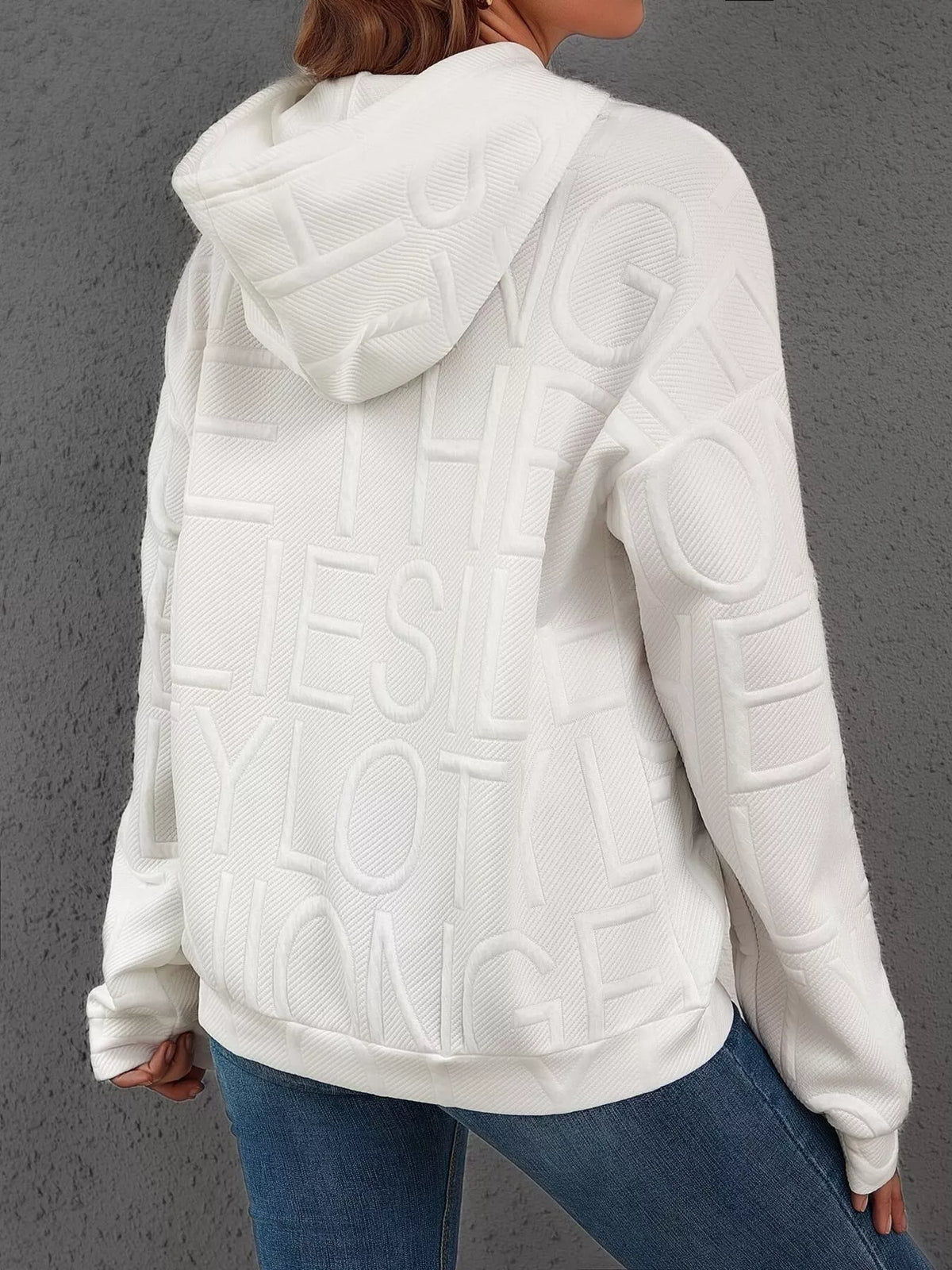 Full Size Textured Embossed Long Sleeve Hoodie Plus Size